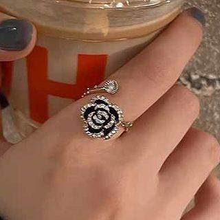 Rhinestone Floral Open Ring Ring - Gold - One Size