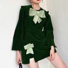 Long-sleeve Bow Velvet Mini Dress
