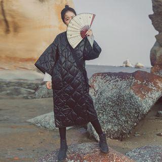 3/4-sleeve Midi Padded Coat Black - One Size