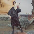 3/4-sleeve Midi Padded Coat Black - One Size