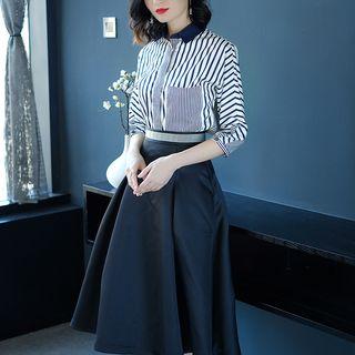 Set: Striped Shirt + A-line Skirt