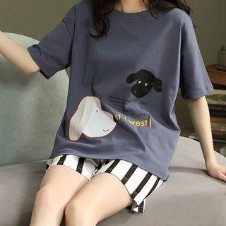 Loungewear Set : Short-sleeve Puppy Print Top + Shorts