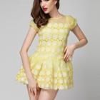 Short-sleeve Mini Floral Lace Dress