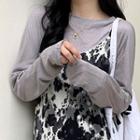 Plain Long-sleeve Loose-fit Sheer Top
