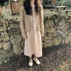 Plain Cardigan / Check Long-sleeve Dress