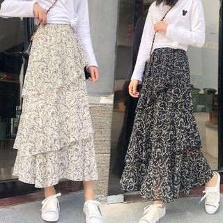 Chiffon Frill-trim Midi Skirt