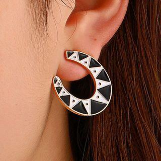 Patterned U Shape Alloy Earring 1 Pair - 01 - Black & White - One Size