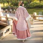 Pleated Maxi A-line Skirt / Houndstooth Coat / Mock-neck Top
