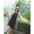 Contrast-piping Transparent Rain Coat Black