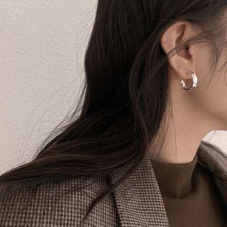 Open Hoop Sterling Silver Ear Stud 1 Pair - 925 Silver - Earring - Silver - One Size