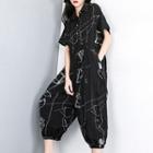 Short-sleeve Geometric Print Romper Black - One Size