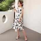 Square-neck Tie-waist Printed Dress