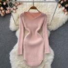 Plain Shoulder Strap Pointelle-knit Dress