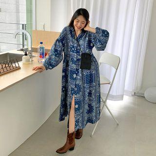 Balloon-sleeve Paisley Shirtdress