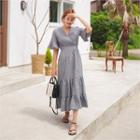 Wrap-front Frilled-hem Checked Dress Black - One Size