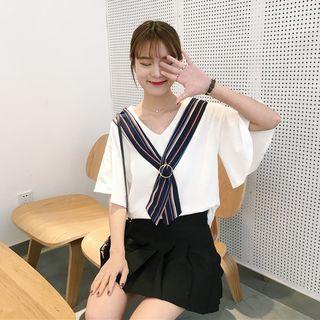 Scarf-accent Bell Sleeve Top