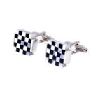 Fashion Elegant Black And White Lattice Geometric Square Cufflinks Silver - One Size