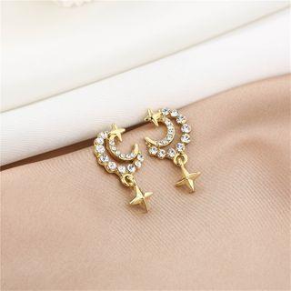 Moon & Star Rhinestone Dangle Earring E1686-6 - 1 Pair - Gold - One Size