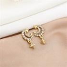 Moon & Star Rhinestone Dangle Earring E1686-6 - 1 Pair - Gold - One Size