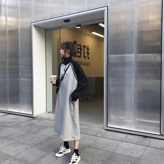 Long-sleeve Two-tone Midi Sweatshirt Dress