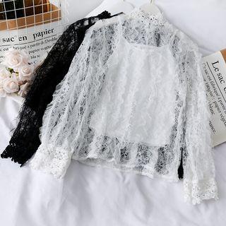 Ruffled Sheer Lace Top With Camisole