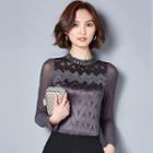 Mesh Panel Long Sleeve Lace Top