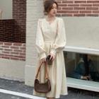 Long-sleeve Midi A-line Dress / Sheer Top