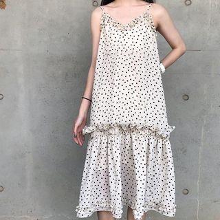 Dotted Strappy Midi A-line Dress Almond - One Size