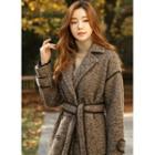 Piped Boucl -knit Coat With Sash Mocha - One Size