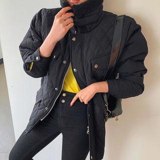 Faux-fur Collar Pocket-detail Quilted Jacket