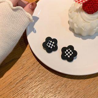 Flower Houndstooth Alloy Earring 1 Pair - Black - One Size