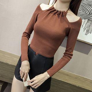 Long-sleeve Cold-shoulder Knit Top