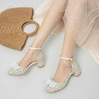 Tweed Ankle-strap Chunky-heel Sandals