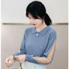 Mesh-panel Collared Knit Top