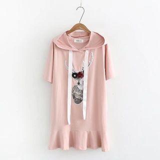 Short-sleeve Deer Ruffle Hooded Dress