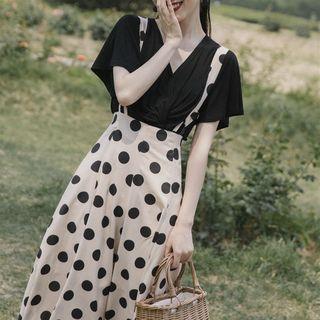 Set: Short-sleeve Top + Suspender Midi Skirt