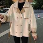 Double-breasted Fluffy Coat Beige - One Size