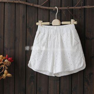 Elastic Waist Eyelet Shorts