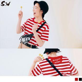 Letter Back Short Sleeve Striped T-shirt