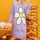 Long-sleeve Flower Print Knit Dress