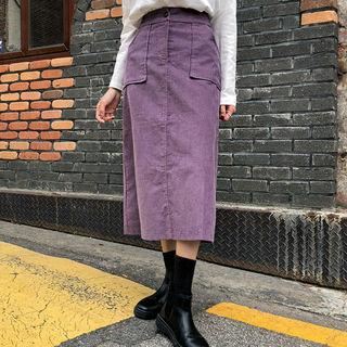 Pocket-detail Corduroy Long A-line Skirt
