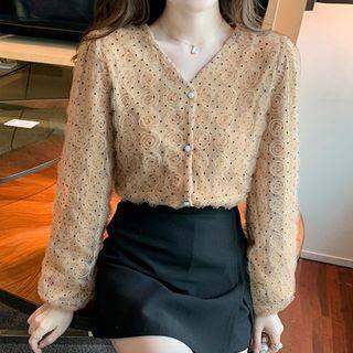 V-neck Dotted Lace Blouse