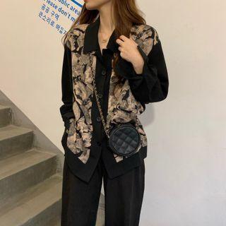 Floral Print Shirt Black & Almond - One Size