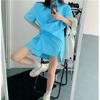 Asymmetric Short-sleeve Shirtdress As Shown In Figure - One Size