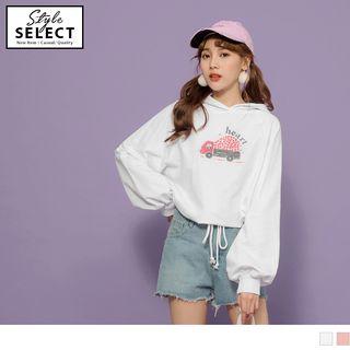 Puff Sleeve Printed Hoodie