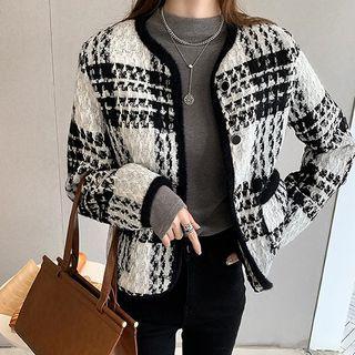 Houndstooth Tweed Jacket Plaid - Black & White - One Size