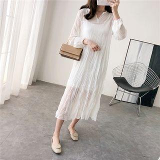 Plain Linen Midi / Mini Dress With Slipdress