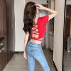 Short-sleeve Lace-up Open Back Cropped T-shirt
