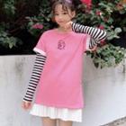 Long-sleeve Embroidered Mock Two-piece T-shirt