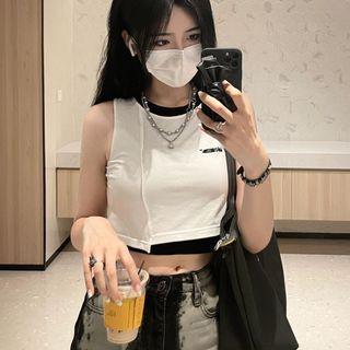 Mock Two Piece Crop Tank Top White - One Size